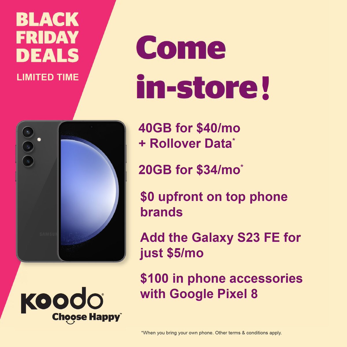 BIG SAVINGS! Hurry into Koodo for these great limited time Black Friday deals! Ts &amp; Cs apply, may end without notice. Visit your nearest store gbstech.com/locations #koodo #gbstech #blackfriday2023 #blackfridaysales