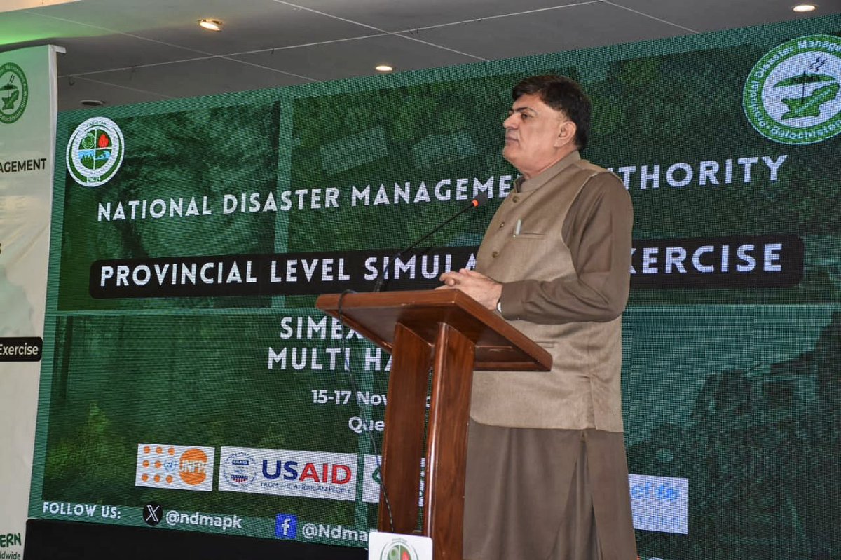ndmapk's tweet photo. 2. Chief Guest commended & thanked NDMA for conducting essential exercises for PDMA Balochistan, district authorities and local NGOs of #Balochistan.
#ndmapk #DisasterResilientPakistan https://t.co/hRRLmVunXq