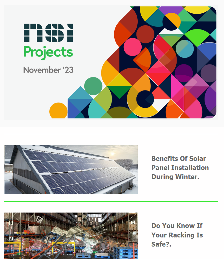 NSIProjects's tweet image. Featuring in the November Newsletter

- Benefits Of Solar Panel Installation During Winter
- Do You Know If Your Racking Is Safe?
-10% Off Rack Sacks and Shadow Boards

And more...

To read the whole newsletter visit lnkd.in/egYxU72q

#nsiprojects #warehouse #solarenergy
