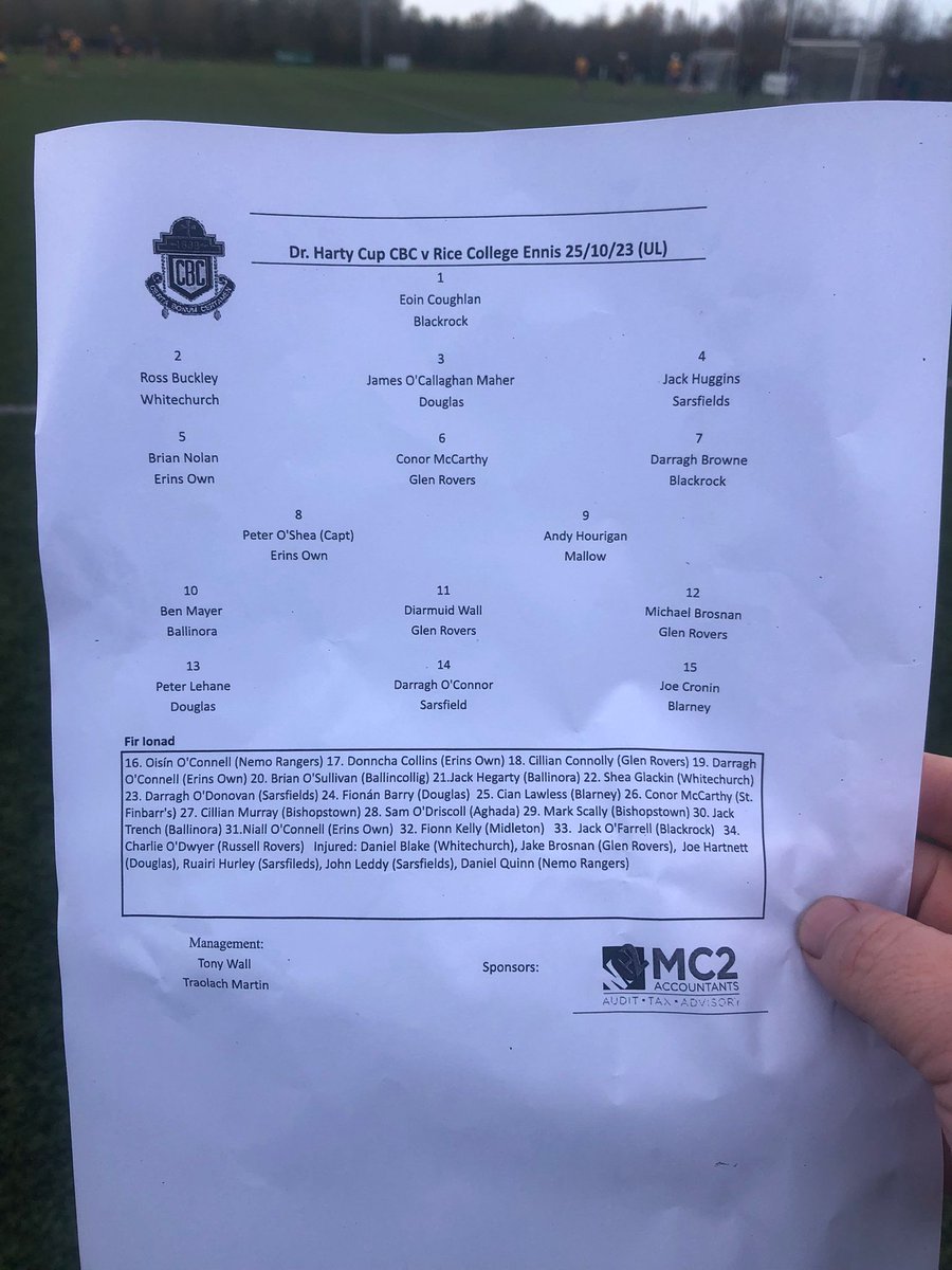 Well done Ross Buckley,  Shea Glackin and Daniel Blake on their recent Harty Cup performance v Rice College Ennis. Keep up the effort.