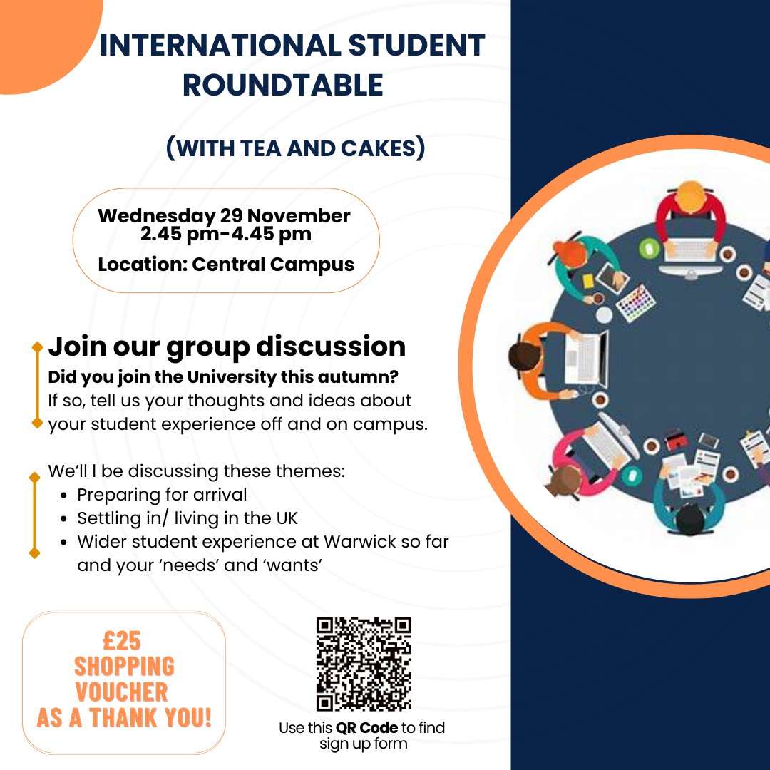 New PGRs, please share your views and experiences before and since arriving at Warwick, to tell us what’s going well, and areas where we could improve the international student experience. Sign up here: warwick.ac.uk/services/stude…