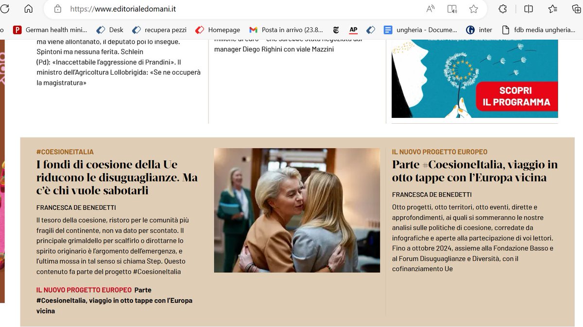 2/4 

Cosa trovate sul giornale di oggi, e in bella vista in homepage: anzitutto, vi spiego in cosa consiste questo progetto. Sarà un vero e proprio viaggio sulle tracce delle politiche di coesione, con eventi, approfondimenti, maratone... Tutto qui: editorialedomani.it/politica/europ…