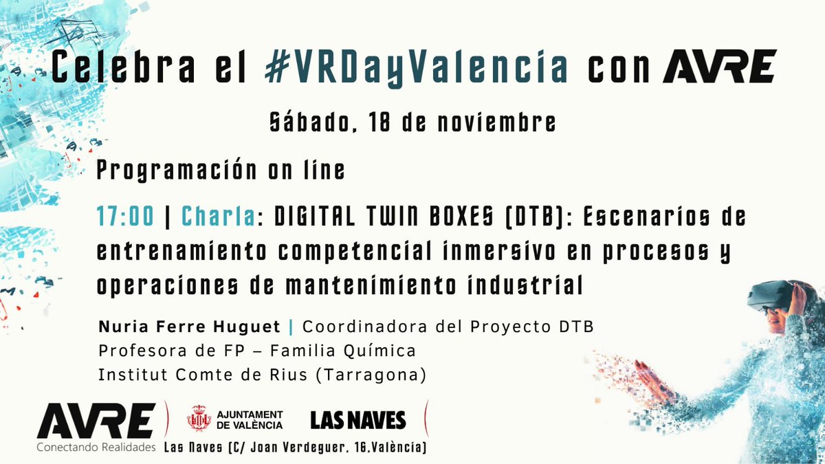 digitaltwinbox's tweet photo. 🎥 Únete y descubre la innovación en prevención con #VR en tiempo real en la presentación del Proyecto Digital Twin Boxes en el #VRDayValencia. 

🌟 Hoy a las 17:00 h. 
Desde @LasNaves y en YouTube.
https://t.co/JrIiThSBMp

¡No te pierdas el directo de #digitaltwinboxes! https://t.co/iIwwGU3mjC