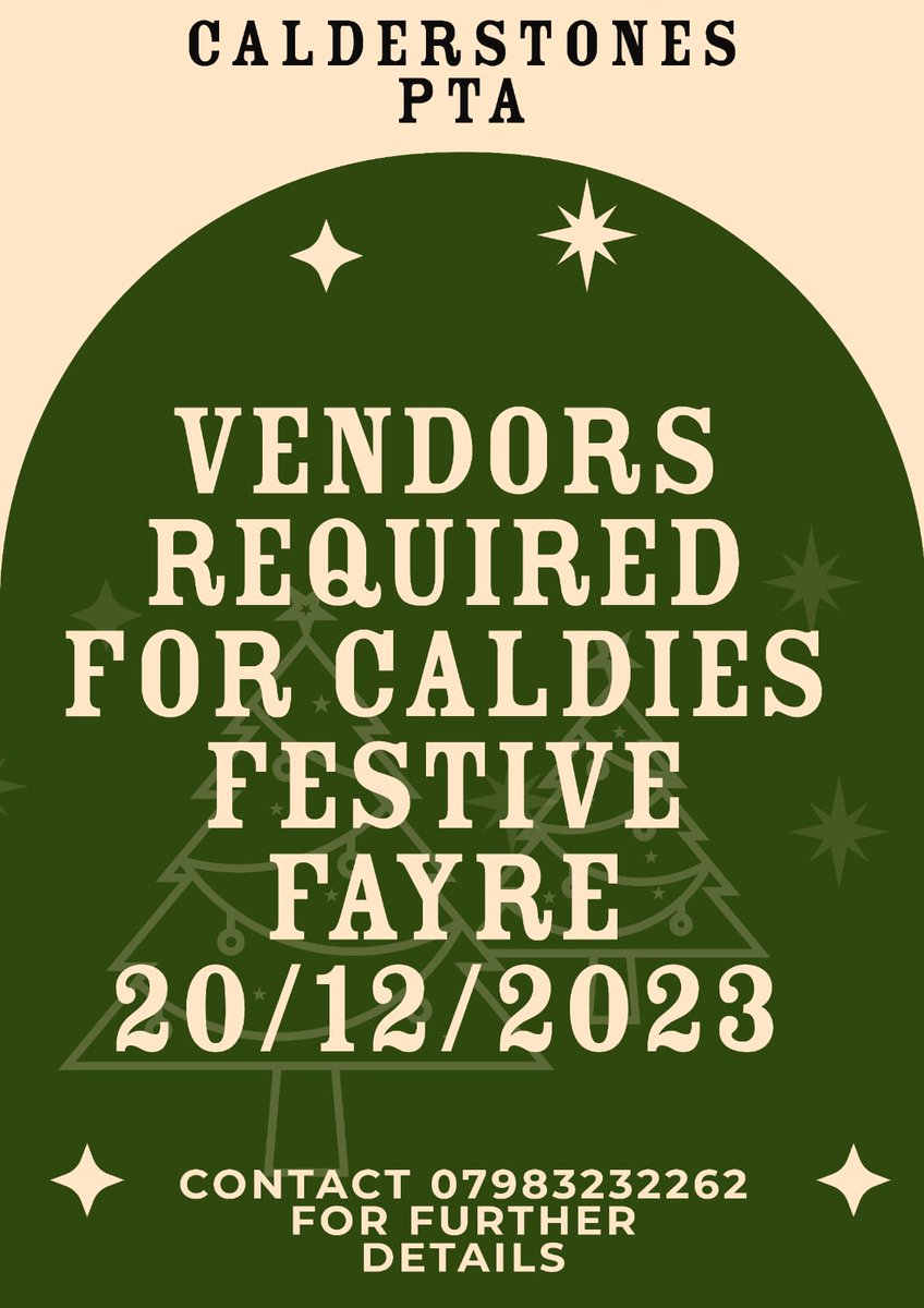 🎄Local business opportunity!🎄 #localbusiness @caldiespta We're inviting local businesses to be part of our Festive Fayre & Market on Wednesday 20th December, 3-7pm. Come along and meet our wonderful families 🙌 💌Find out more on the number below, or pop us a message!