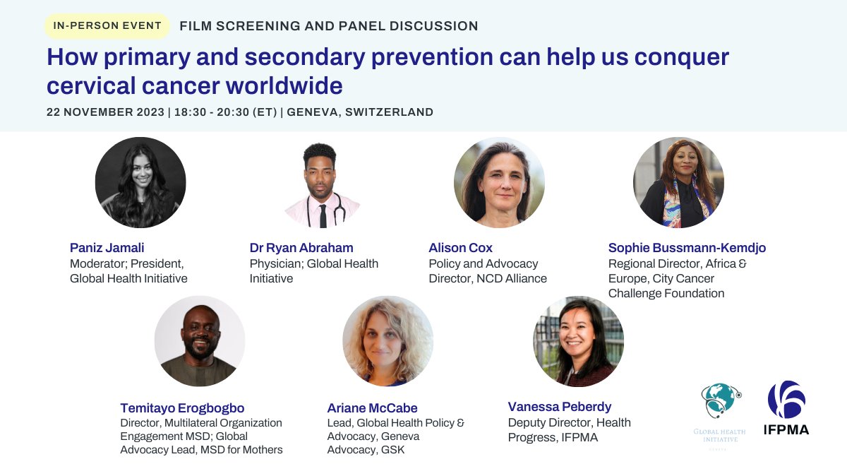 IFPMA's tweet photo. Today is the Cervical Cancer Elimination Day of Action!

What actions can we take to make possible a future without #cervicalcancer? Join IFPMA &amp; #GlobalHealthInitiative in Geneva on 22 November for a screening of @MoonshineAgency’s film ‘Conquering Cancer’. https://t.co/Wv98UuEVl3