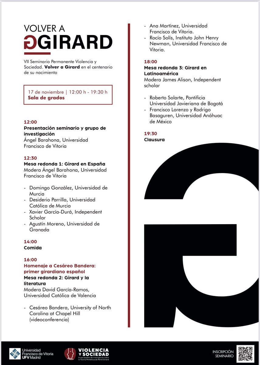 david_grg's tweet photo. Comenzamos el VIII Seminario del grupo ViS @XiphiasG con una mesa redonda con Domingo González, Desiderio Parrilla, Ángel Barahona, Agustín Moreno y Xavier Garcia-Durá, que escribieron algunas de las primeras tesis sobre el pensamiento de Girard. @COVRscholars @angelbarahona1 https://t.co/fDzaKNQnNR