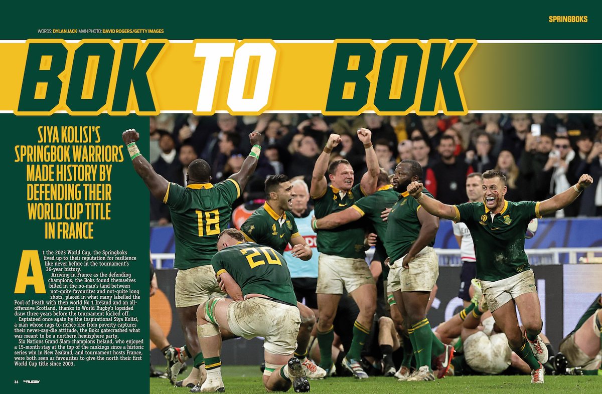 SARugbymag's tweet image. 🏆🇿🇦 Siya Kolisi's Springbok warriors made history by defending their title at #RWC2023.

Our special World Cup victory issue is now on sale! 📗

📱 Digital edition: hmshop.co.za/product/sa-rug…