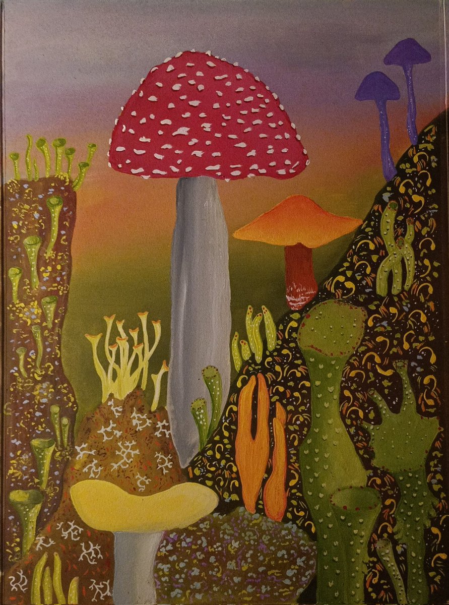 New painting in gouache..#painting #EdinburghArtist #Mushroom #lichens