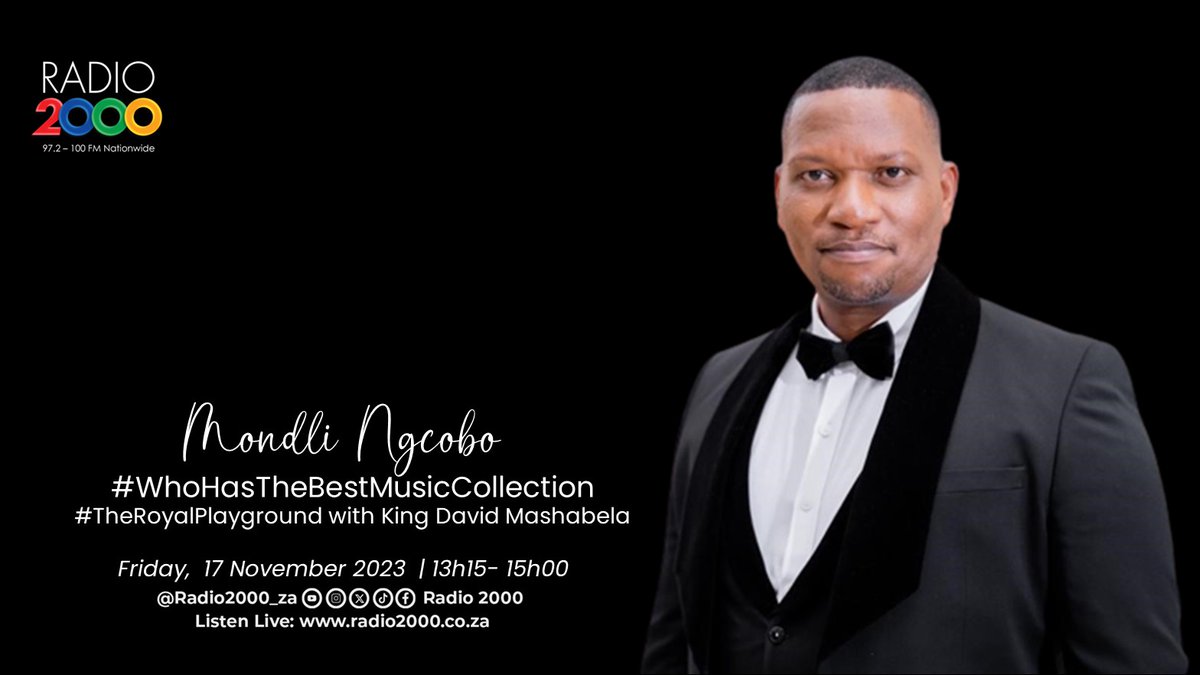 Radio2000_ZA's tweet photo. Mondli Ngcobo live on #WhoHasTheBestMusicCollection | #TheRoyalPlayground with @DavidMashabela keep it locked 🔐 📻 @Radio2000_ZA https://t.co/qXNkeHwMGo