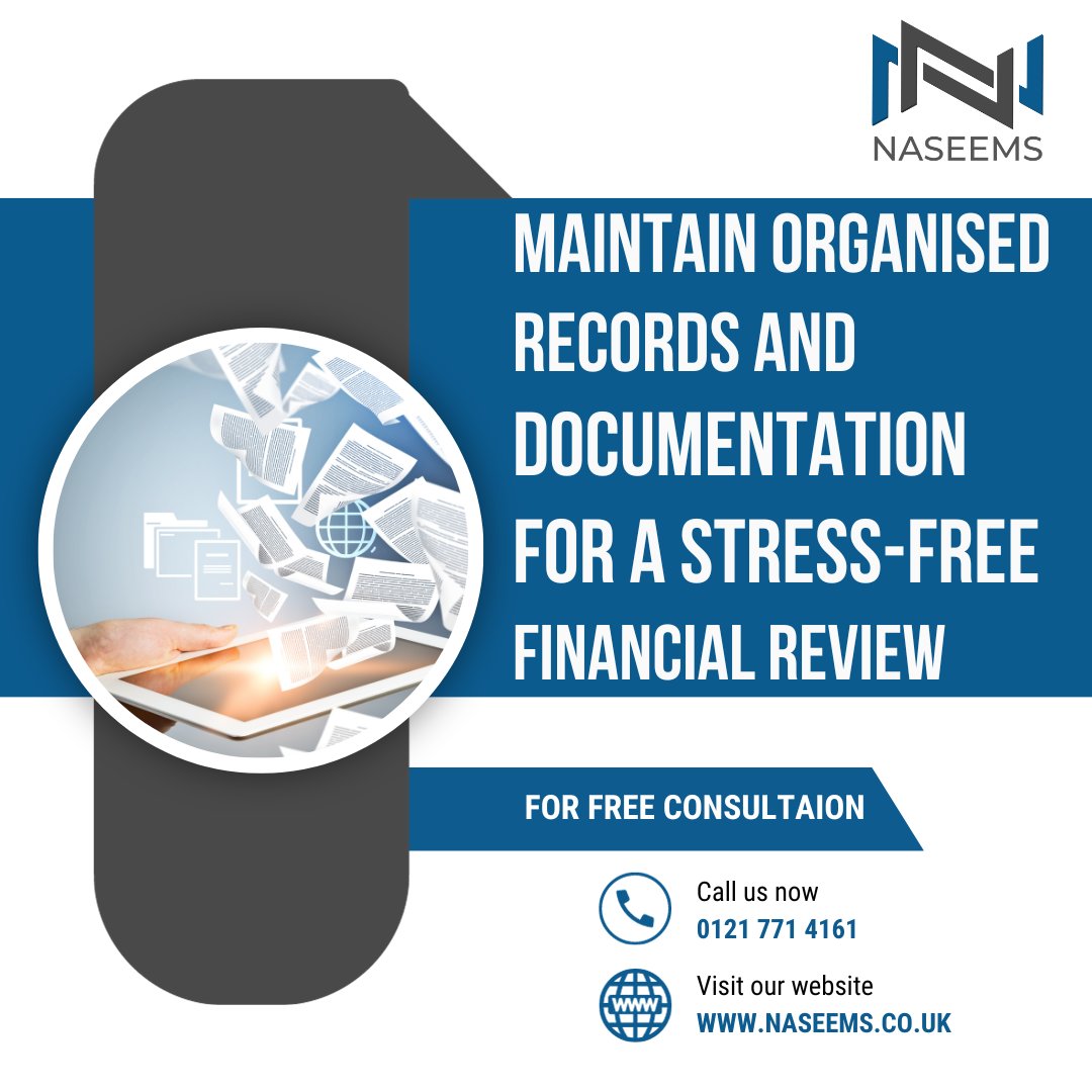 📂 Maintain organised records and documentation for a stress-free financial review. For a free consultation, contact us today at ☎️ 0121 771 4161 or visit our website at 🌐 naseems.co.uk. 
.
.
.
.
.
.
.
#FinancialReview #FinanceTips #FinancialEducation #ExpertAdvice  📊