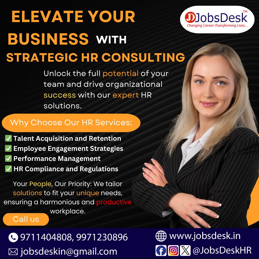 Elevate Your Business with Strategic HR Consulting! #HRConsulting #StrategicHR #BusinessSuccess ✅ Talent Acquisition and Retention ✅ Employee Engagement Strategies ✅ Performance Management ✅ HR Compliance and Regulations #PeopleFirst #HRStrategies #WorkplaceExcellence