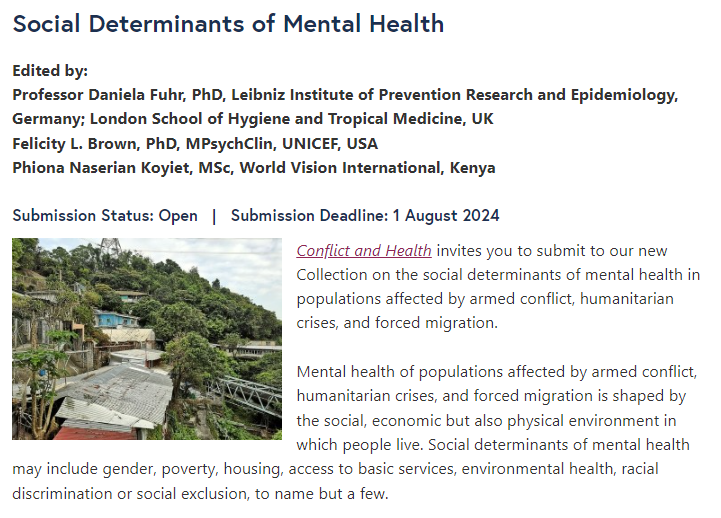 Pleased to announce the launch of a new #articlecollection on #socialdeterminants of #mentalhealth 

Read and submit your research here: biomedcentral.com/collections/SD…