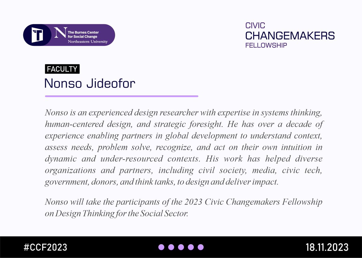 Tomorrow, we will host Nonso Jideofor, @kavangelo on our 2023 #CivicChangemakers Fellowship program to train the participants on Design Thinking for Social Sector. Nonso is an experienced design researcher and founder of @presentlab_org. #CCF2023