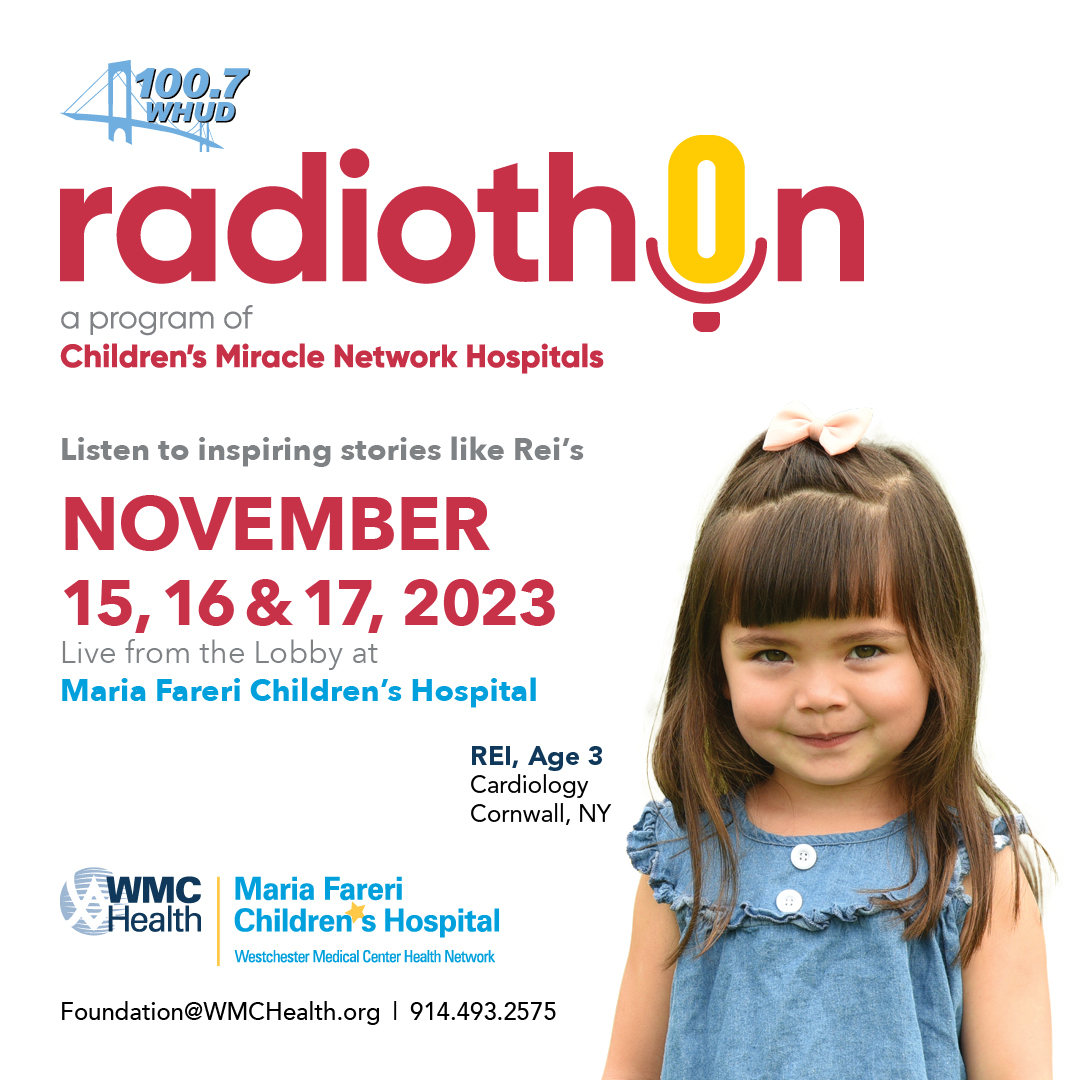 Rise and shine! Today is the final day of our 19th Annual 100.7 WHUD Radiothon! Join us in making a difference in the lives of our incredible patients. You can help make a difference by texting MFCH to 51555, donating online at WHUD.com or by calling 888.499.5437.