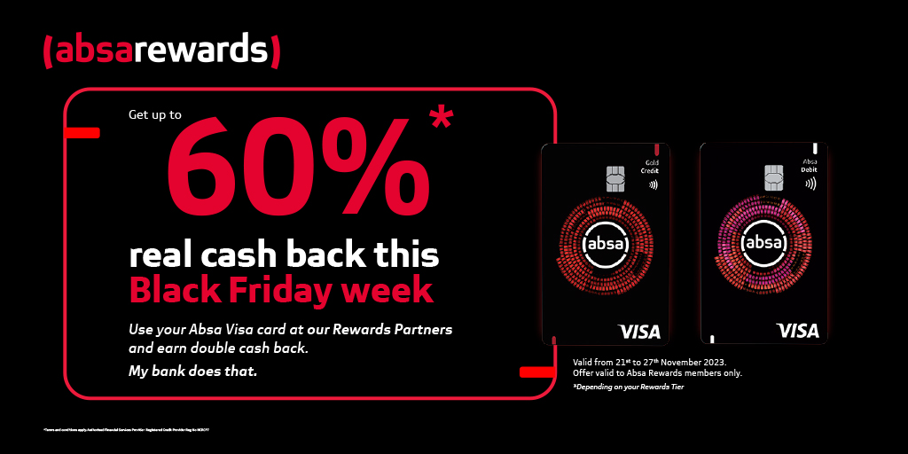 SPONSORED: Win up to R6 000 with Absa. Answer 6 questions about Absa’s Black Friday and Cyber Monday. Comment below using #AbsaBlackFridayRewards, tag @kaya959 and <a href="/AbsaSouthAfrica/">Absa South Africa</a>. Absa is an Authorised Financial Services provider and a Registered Credit Provider. Ts&amp;Cs apply.