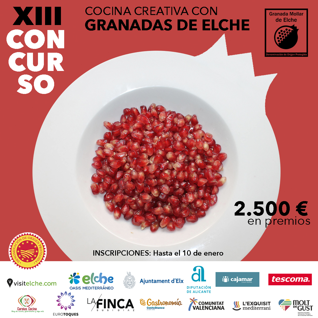 📣 Concurso de Cocina Creativa con Granadas de Elche.
▪️2.500 euros en premios.
▪️Dirigido a profesionales y estudiantes de hostelería.
▪️Final en el restaurante <a href="/lafincaelche/">La Finca</a> de <a href="/susidiazchef/">Susi Díaz</a>  
👉 + info e inscripciones: cocina.granadaselche.com