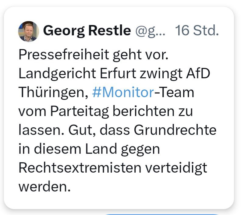 PeterBorbe's tweet image. Während man dem österreichischen Sender #AUF1 das Senden über Satellit verbietet und dies seitens des ÖRR feiert, erklagt sich ein linkes ARD-Magazin den Zugang zu einem #AfD-Parteitag wegen "Pressefreiheit". #Pressefreiheit scheint in diesem Land nur selektiv zu gelten.
