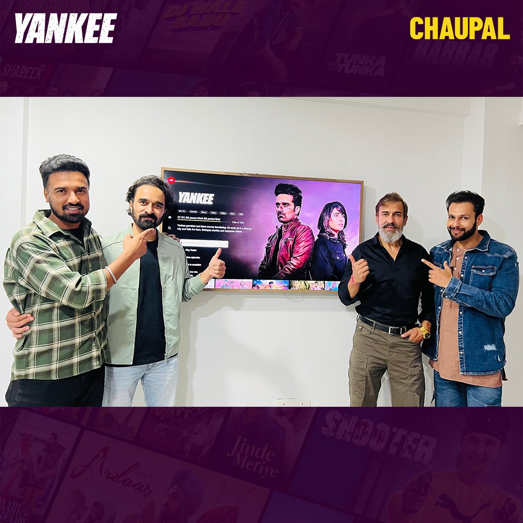 ChaupalApp's tweet image. Yankee, a thrilling four-episode #PunjabiWebSeries, premieres on #Chaupal today. Director Amar Hundal and cast members engaged in media interactions at our office, discussing the series with prominent outlets like @GhaintPunjab, @PunjabiFront, @SanjhaTV @bigfmindia 

#LatestOnOtt