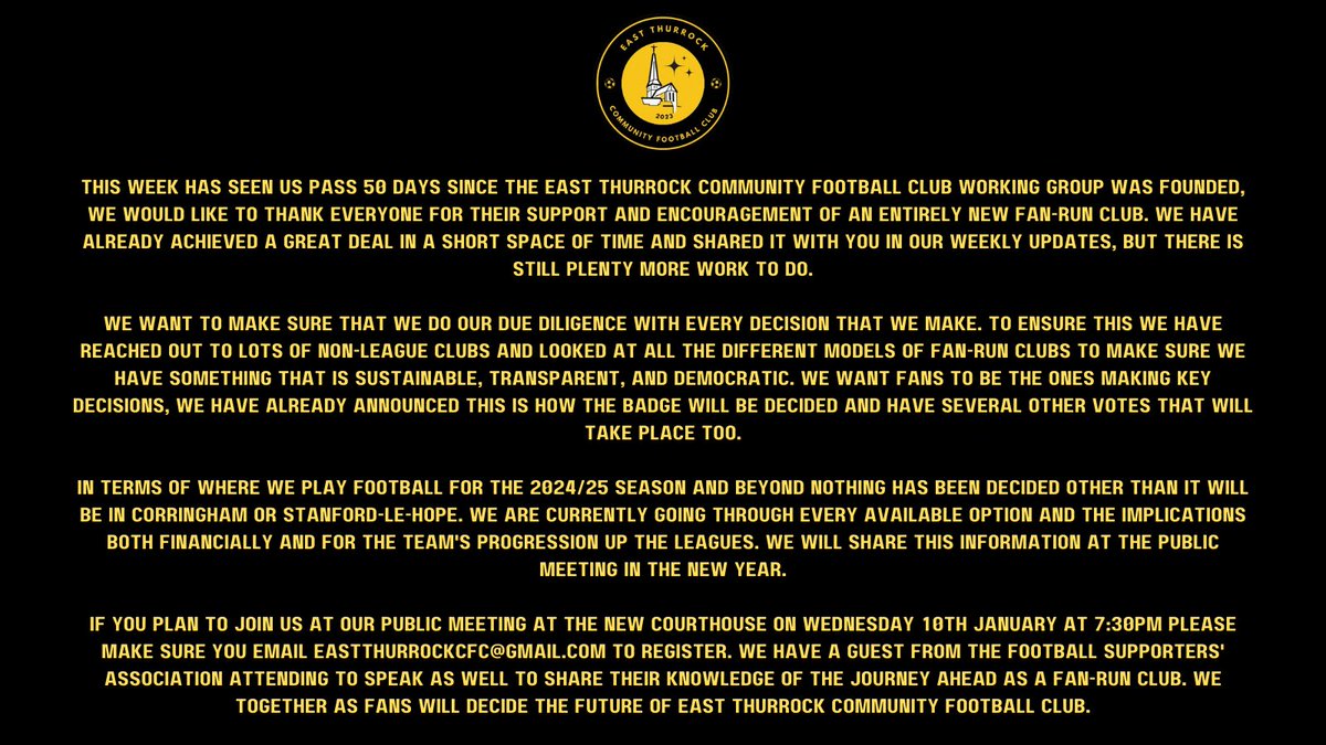 Here is a recap on the first 50 days of East Thurrock Community Football Club

Up The Rocks!