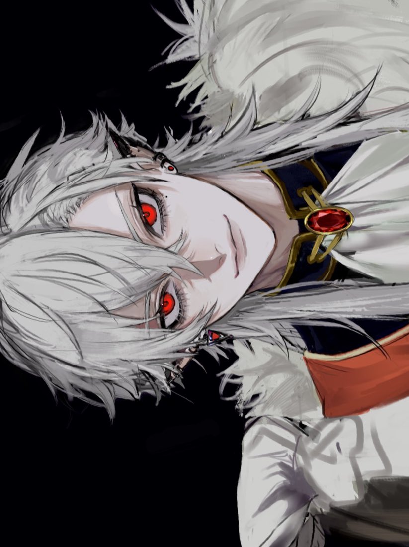 kuzuha (nijisanji) jewelry 1boy red eyes male focus solo earrings pointy ears  illustration images