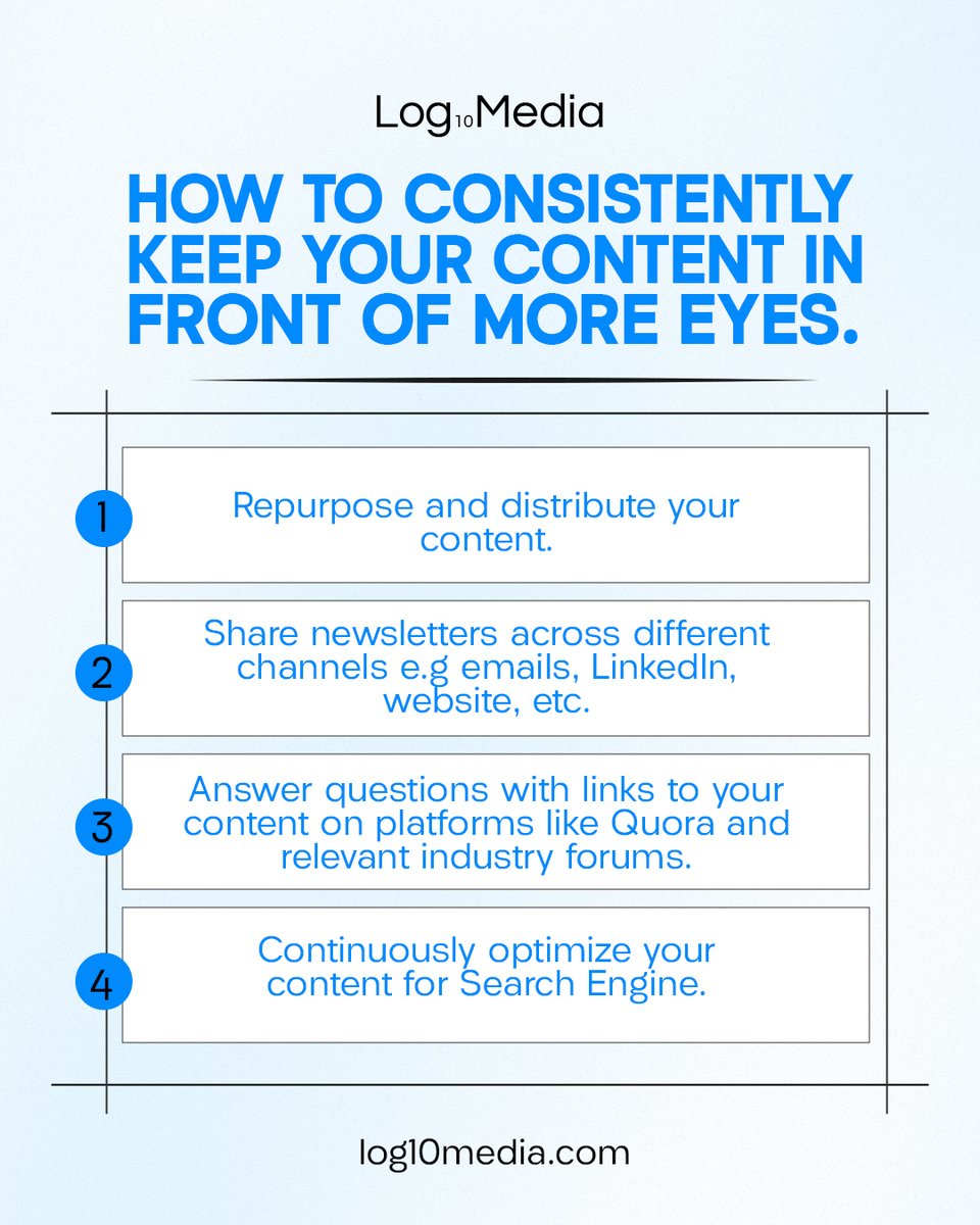 To keep your content in front of more eyes consistently, implement and repeat the process.

The goal is to ensure that more eyes see your content to achieve a specific goal.

Agree?

#contentdistribution
#contentrepurposing