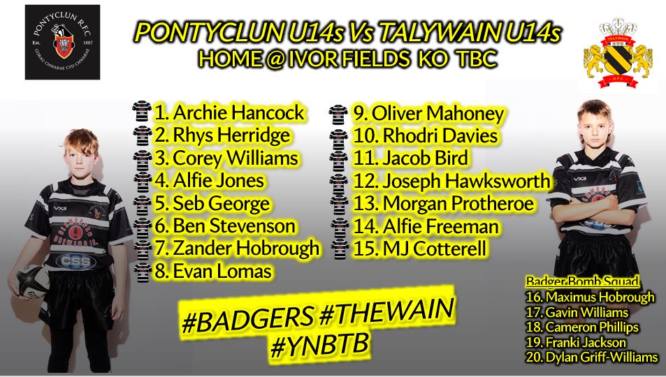 This Sunday the Badger 14s welcome @Talywain_RFC down to the Ivor fields for a first ever fixture between the clubs! What else would you be doing on a Sunday! #Badgers #TheWain