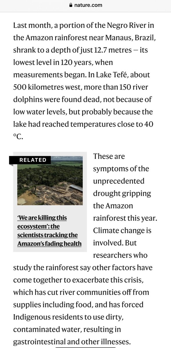 Revkin's tweet photo. Forest conversion to agriculture, El Niño and human-driven climate change combine to heat and drain the mighty Amazon basin. (Via @MarceloNLeite) https://t.co/2MV0q0CEsH