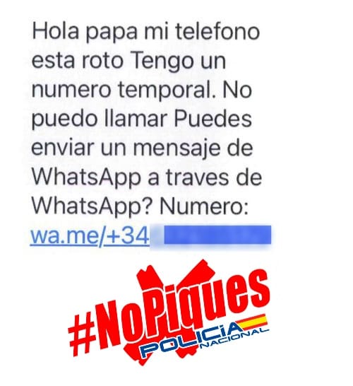 policia's tweet photo. Si te llega un #mensaje como este ⤵️
"Mamá mi teléfono está roto" 🤔

#Sospecha
#NoPiques 

A este #joven se le ha acabado el cuento👏

🚩Detenido en #Madrid por estafar 8.000 euros a una madre por el timo del “hijo en apuros”

https://t.co/ZQMLVUKZXY. https://t.co/Y66wDzHvMO