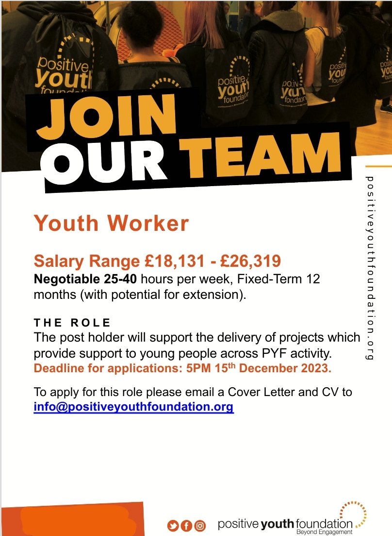 Are you looking to get into Youth Work? We're hiring at @positiveyouthUK 😊 if you're interested in joining then please see below. wmjobs.co.uk/job/179366/you…