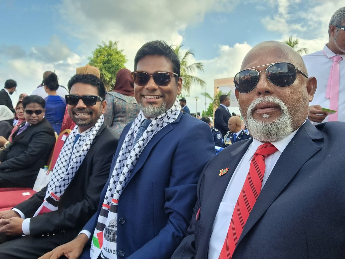 Attending President Elect <a href="/muizzu/">mohamed Muizzu Abbas</a> 's Inauguration today, as a proud Maldivian in solidarity with Palestine, calling for immediate ceasefire and urging the newly elected govt to ban Israeli passport. 

1/3