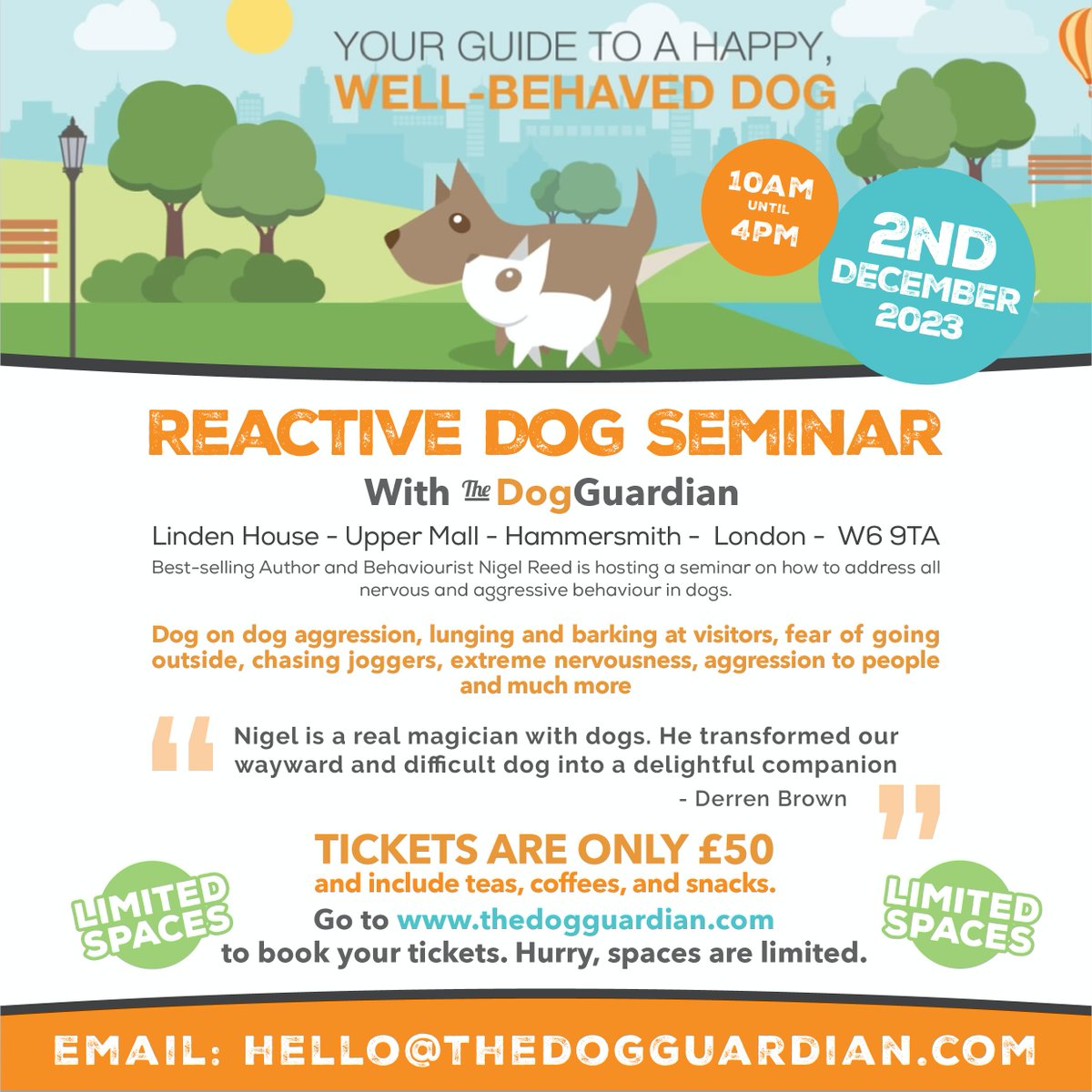 Don't miss my Reactive Dog Seminar in London. 
See link below for more info thedogguardian.com/reactive-dog-s…

#dogaggression #reactivedog #aggressivedog #dogtraining #nervousdog #thedogguardian