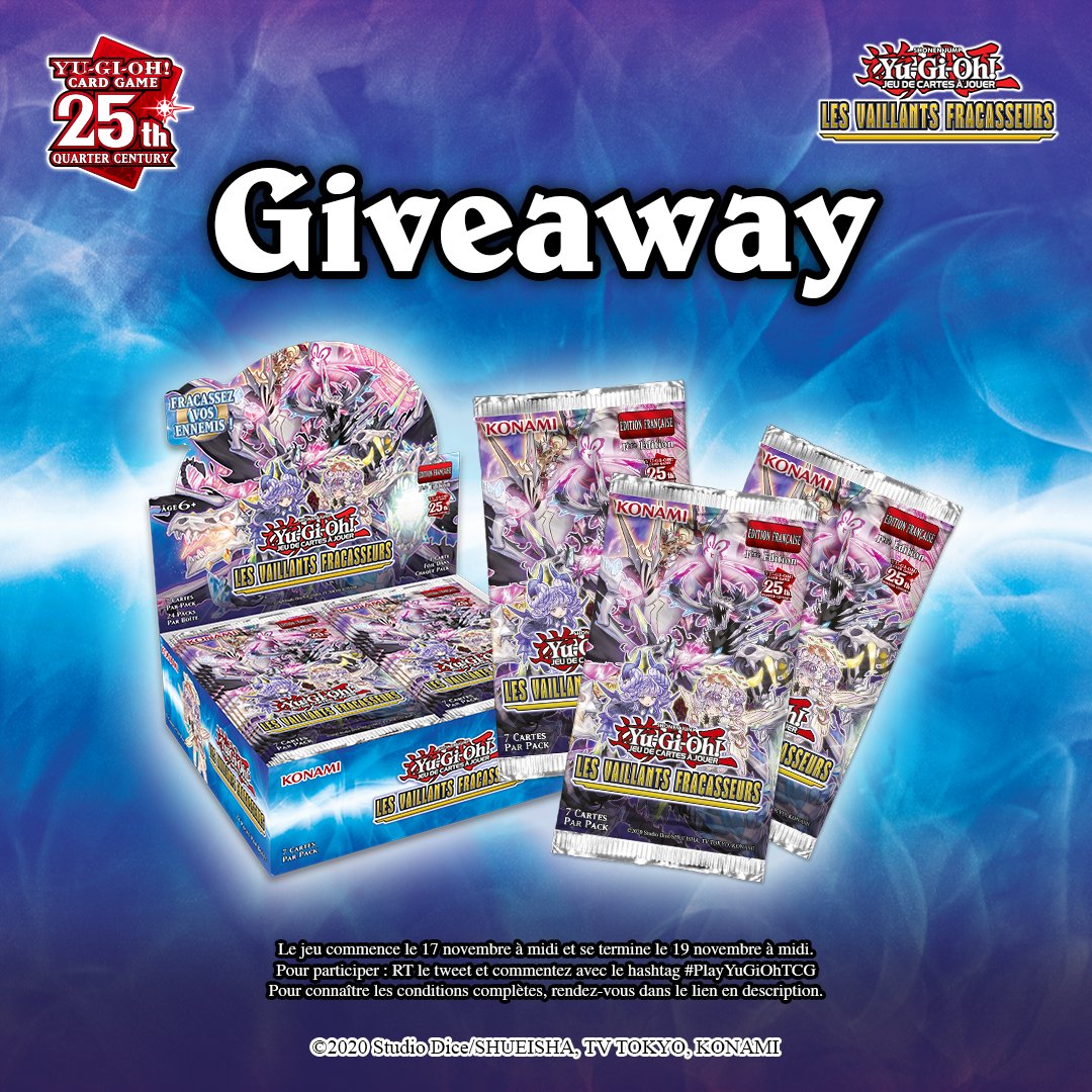 CONCOURS !

À gagner : 1 display Yu-Gi-Oh! Les Vaillants Fracasseurs #yugioh

Fin du concours le dimanche 19 novembre à midi ! 

Pour participer :

- Repost &amp; Follow 
<a href="/KONAMIFR/">KONAMI France</a>
 
- Inclure #IPlayYuGiOhTCG en commentaire

Détails ici : tinyurl.com/5xknnv4k