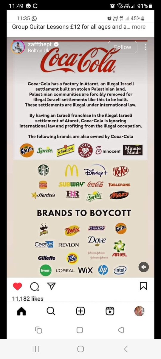 Tommyguns87's tweet photo. Please consider boycotting. Companies profiting from apartheid and genocide. Please make choices that help humanity. Please visit the BDS website to see where you can make informed choices and see the work boycotting actually does. It helped to end south African apartheid. https://t.co/gWKjF8mJJf
