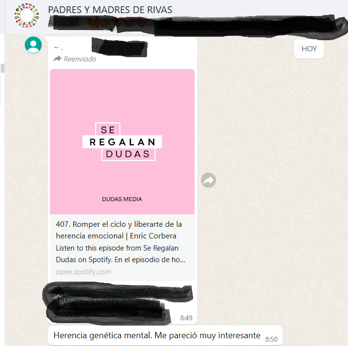 En un grupo de padres y madres en WA buscan captar nuevas víctimas para la #bioneuroemoción de Enric Corbera 😠 #StopPseudociencias #SaludsinBulos