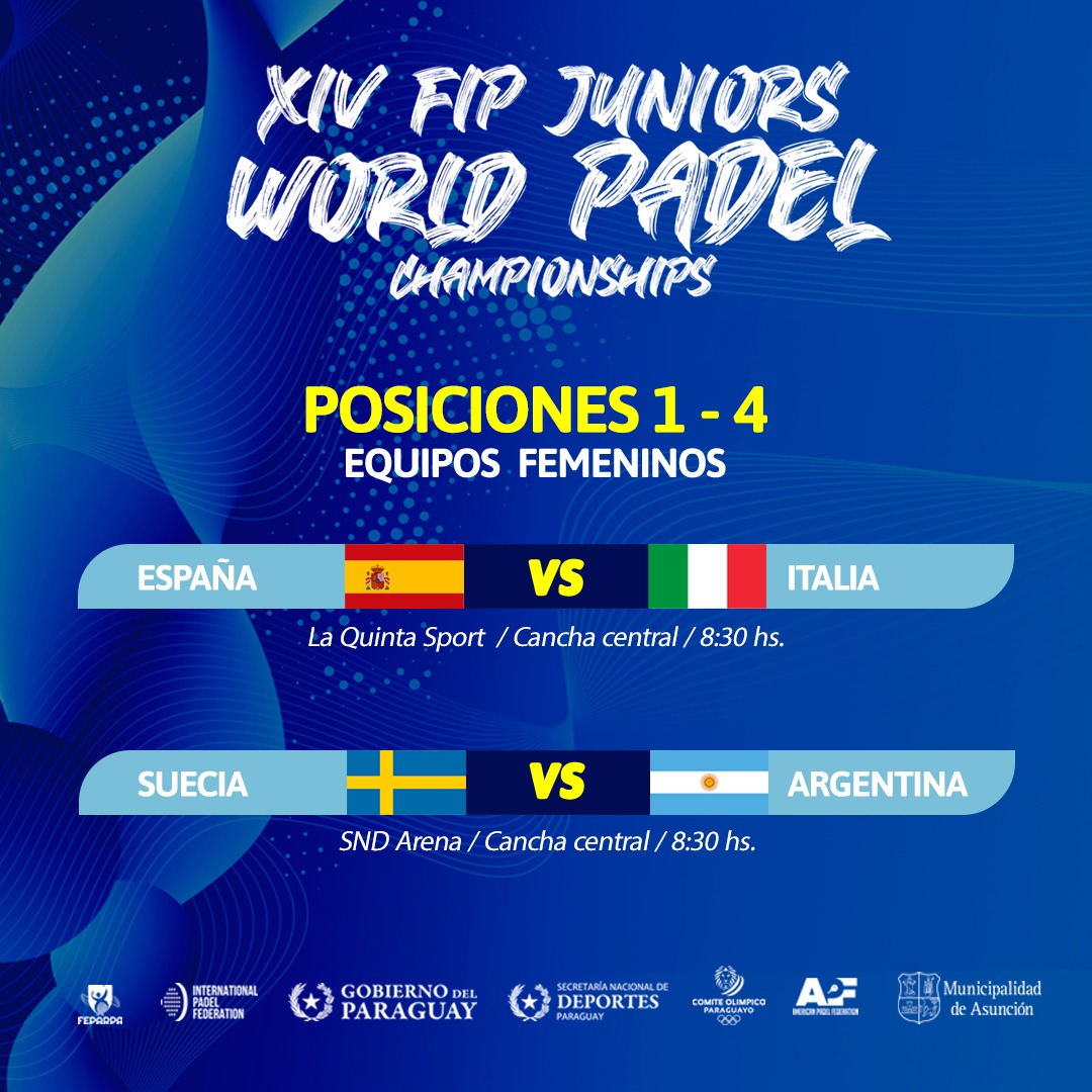 PadelJunior2023's tweet photo. Compartimos la programación de la jornada matutina🙌🏻

Ya tenemos a los 4 mejores equipos del mundo💪🏻😎

Hoy toca conocer a las selecciones finalistas🤩👍🏻

#JWPCAsu2023 #PadelFIP #Pádel https://t.co/giJfLN0uRh
