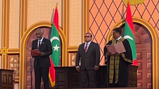 AmbEricWalsh's tweet photo. Congratulations to Maldives’ newly-inaugurated President @MMuizzu and VP @HucenSembe. Our best wishes for success in your administration.

Félicitations au Président des Maldives @MMuizzu et au VP @HucenSembe à leur investiture. On vous souhaite plein succès dans votre mandat. https://t.co/r8LesSZ5jt