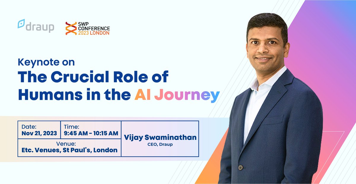 DraupPlatform's tweet photo. Is Your HR Strategy Ready for the Generative AI Revolution?

Join us at the #swpconference 2023 for a transformative session with Draup's CEO, @Vijay_Swami, as he dives into "The Crucial Role of Humans in the AI Journey."

Register here:
https://t.co/TW9tYCjWHu https://t.co/nlzRf0M6hh