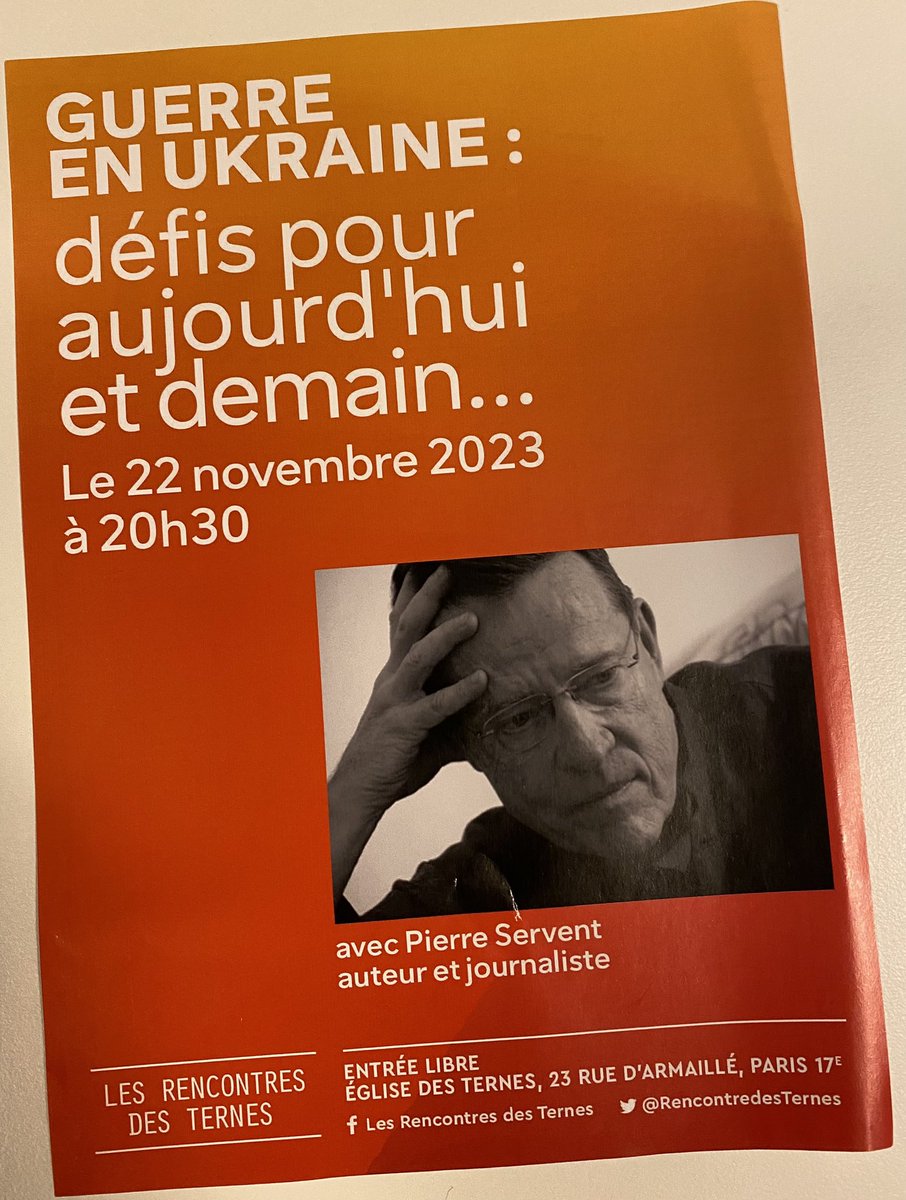 📣 Les prochaines #RencontresdesTernes auront pour invité Pierre Servent sur le thème :
Guerre en Ukraine : défis pour aujourd’hui et demain… 

📆 Mercredi 22 novembre à 20h30.

Entrée libre, venez nombreux !