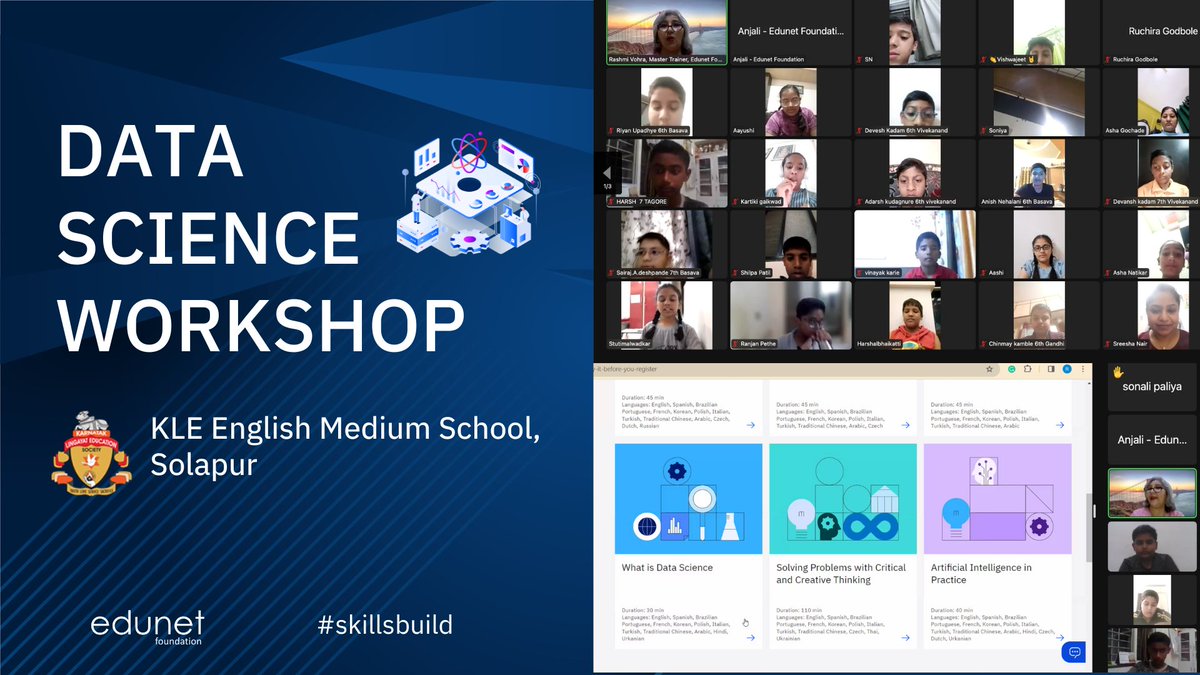Edunet Foundation successfully concluded a Data Science Workshop for students at KLE English Medium School Jule - Solapur, covering grades 6th to 10th across a three-day workshop from 1st - 3rd November, 2023.  #skillsbuild