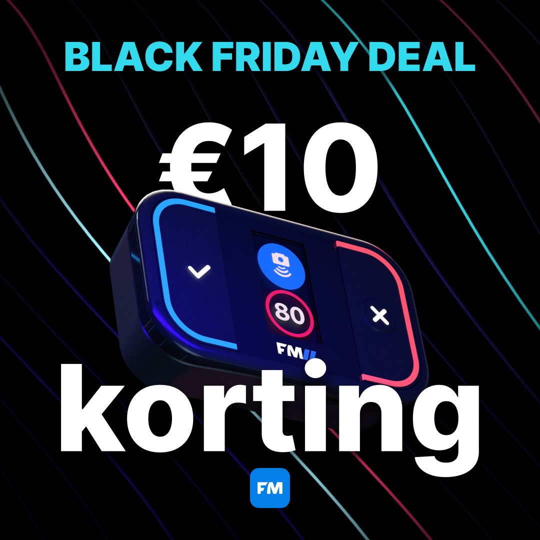Black Friday, ook bij Flitsmeister. Scoor de Flitsmeister TWO met 10 euro korting! Bekijk de deal op: flitsmeister.nl/two/