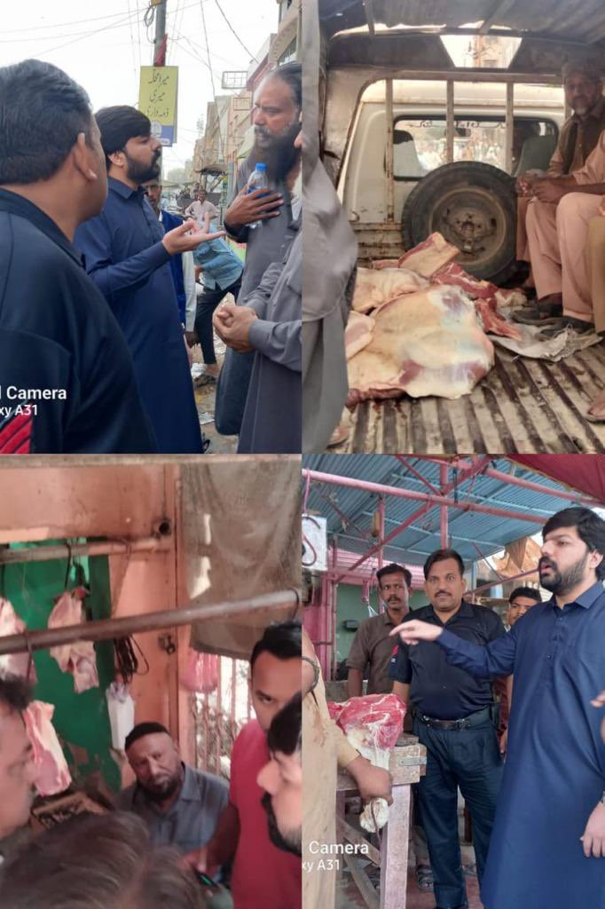 Assistant Commissioner conducted raids with KMC Vetrinary Department and confiscated *uncertified* and *water injected* meat ( weighing 118 Kg) in subdivision Liaquatabad.
Afterwards, meat was submitted in Zoo as per govt policy.