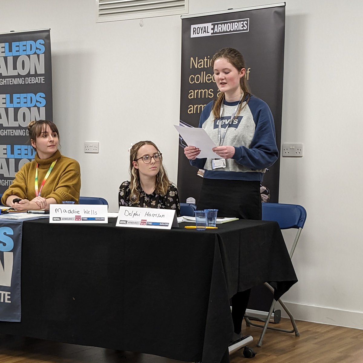 Debate duo Maddie and Delphi in action at the first Royal Armouries Sixth Form debate last night, their last debate for Abbey Grange! #debating