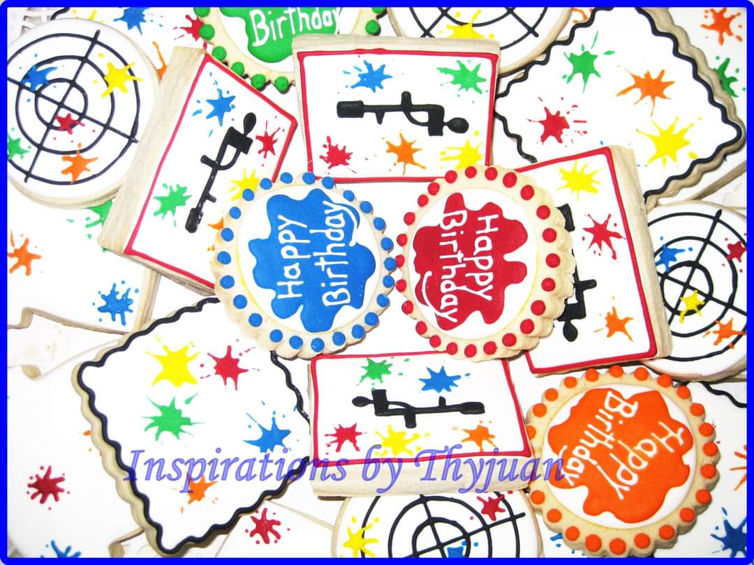 Thyjuan's tweet image. Paint Gun Birthday Party Cookies 
#paintgun 
#paintguncookies  
#birthdaycookies    
#targetcookies    
#cookies