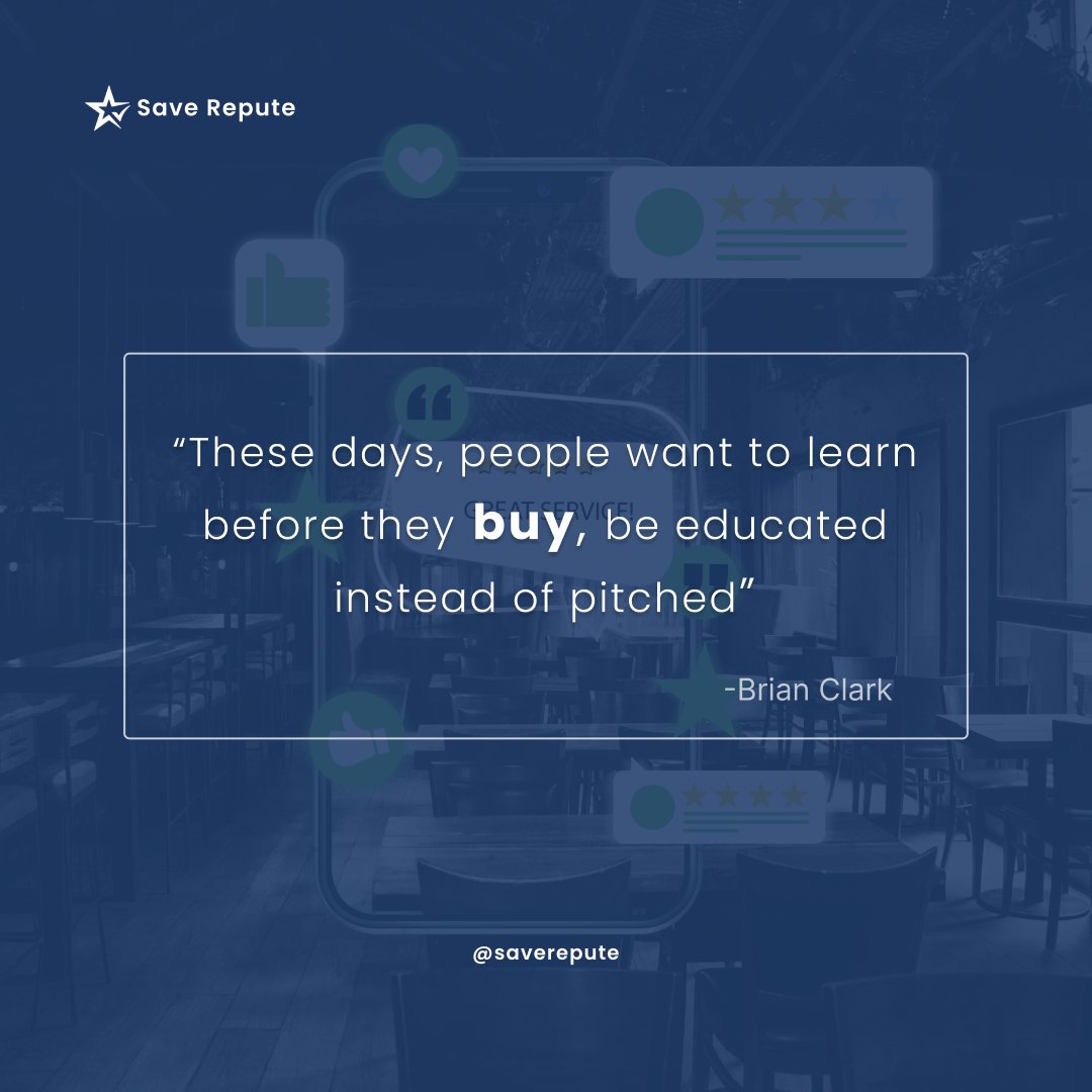 Saverepute's tweet photo. In today's world, informed decisions rule. Consumers value understanding over sales pitches, relying on education to empower thoughtful choices. Embrace learning as your guide to informed decision-making🌟
.
.
.
#reputationmarketing #marketingstrategy #saverepute #brandmanagement https://t.co/VtD2eFDsHH