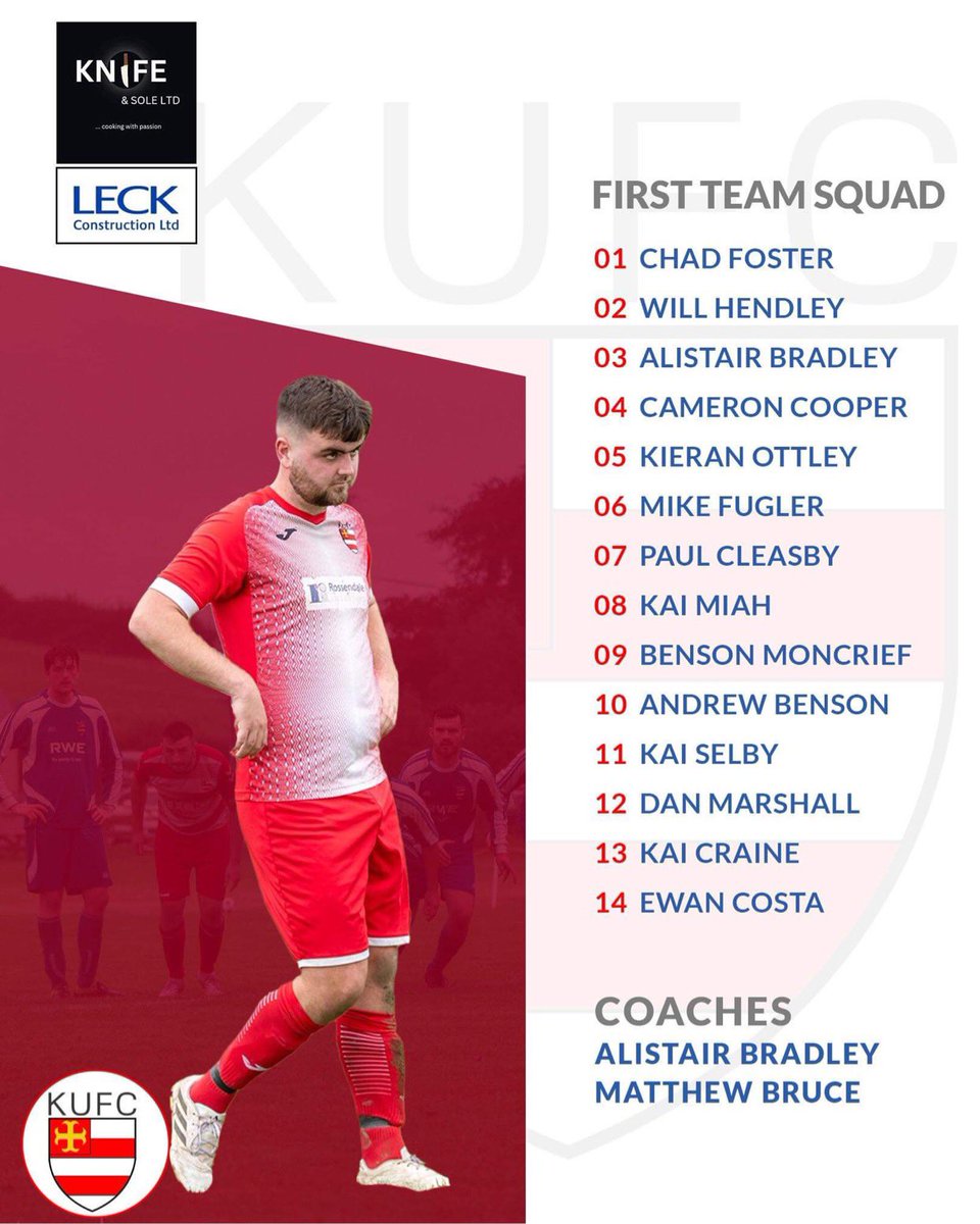 KirkbyUnitedFC's tweet photo. Squad announcement 📢

Injuries, holidays &amp; suspensions has allowed some inform reserve players to come into the squad to stake a claim and return from suspension of the club captain. 

Out ➡️
Jackson
Bruce
Wilson
Gardner
Fugler

In ⬅️
Costa
Crane
Selby
Ottley
Cooper https://t.co/DjvjzqSdUA