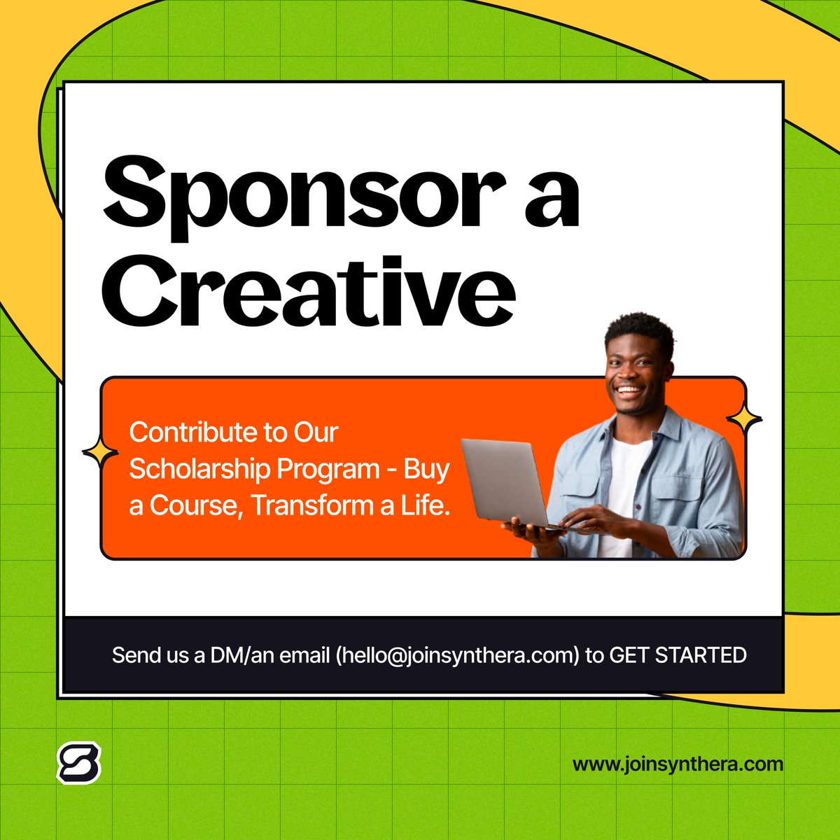 joinsynthera's tweet photo. 🚨 Be a catalyst for creativity! 

Join our 'Sponsor a Creative' initiative at Synthera. 

Empower someone's learning journey and watch us unlock their potential. Your support can shape futures! 

Let's shape the future of design together! To get started, send us a DM or an email at hello@joinsynthera.com
