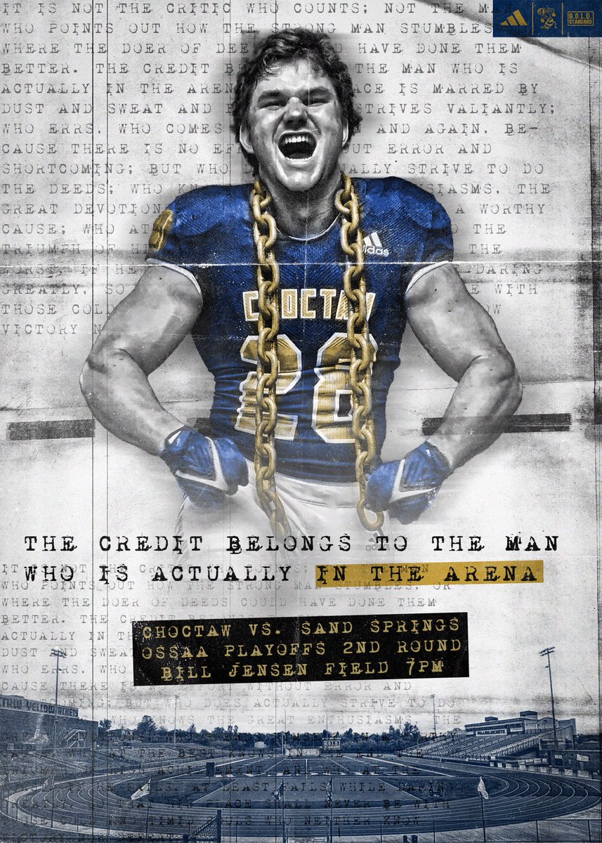 YellowjacketsFB's tweet photo. WAKE UP! The wait is over and it’s playoff time in Choctaw! We need Jacket Nation in full force ONE LAST TIME at home as we look to punch our ticket to the State Semi-Finals!

🆚 Sand Springs
⌚️7PM
🏟️Bill Jensen Field
📍Choctaw, OK

#IntheArena #GOLDStandard #StingEm🐝🤙🏻 https://t.co/bmq73ZmYaS