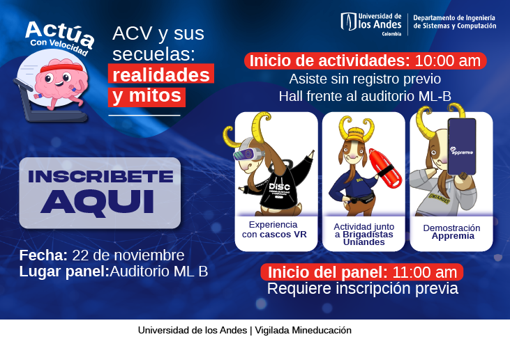 DISCuniandes's tweet photo. ¡La cuenta regresiva ha comenzado! 🚀
Únete a nosotros el 22 de noviembre en nuestro evento: 🧠 "ACV (Accidentes Cerebrovasculares) y sus secuelas: realidades y mitos"
👉Inscríbete aquí: https://t.co/K4C3myFz6q
¡Te esperamos!
#ACV #Prevencion #Demos #PanelExpertos https://t.co/kQfWsO4qHM