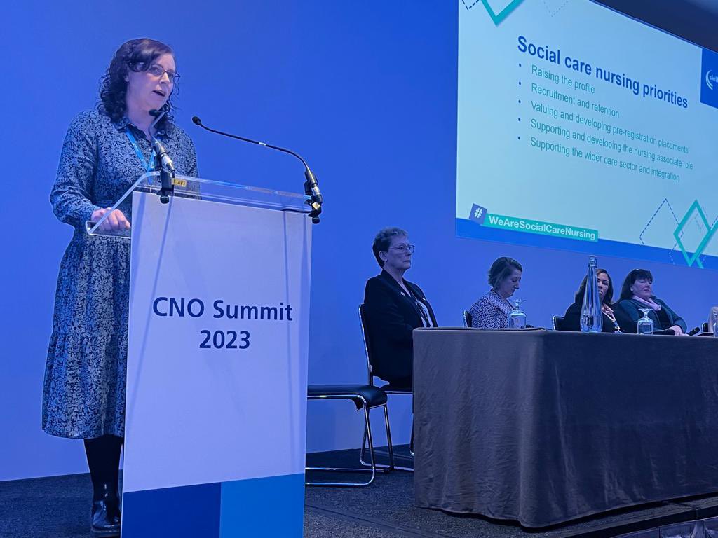 Great to have a social care lens at #CNOSummit2023 The importance of social care nursing in health promotion, prevention and care of people in communities is often overlooked but over the past two days the message has been loud and clear #WeAreSocialCareNursing @sturdy_deborah