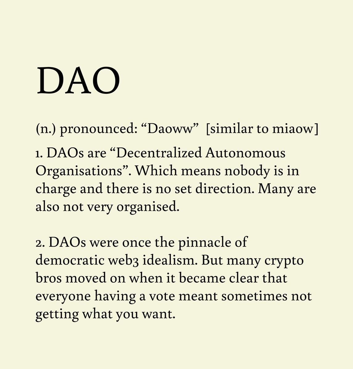 RecedingHare's tweet photo. Today’s #Cryptionary entry is “DAO”.
You can catch up on previous days’ words using the above hashtag.
Another week down. If you’re enjoying the series, please like share and follow the Hare 🐇 https://t.co/wkLmyblWNj